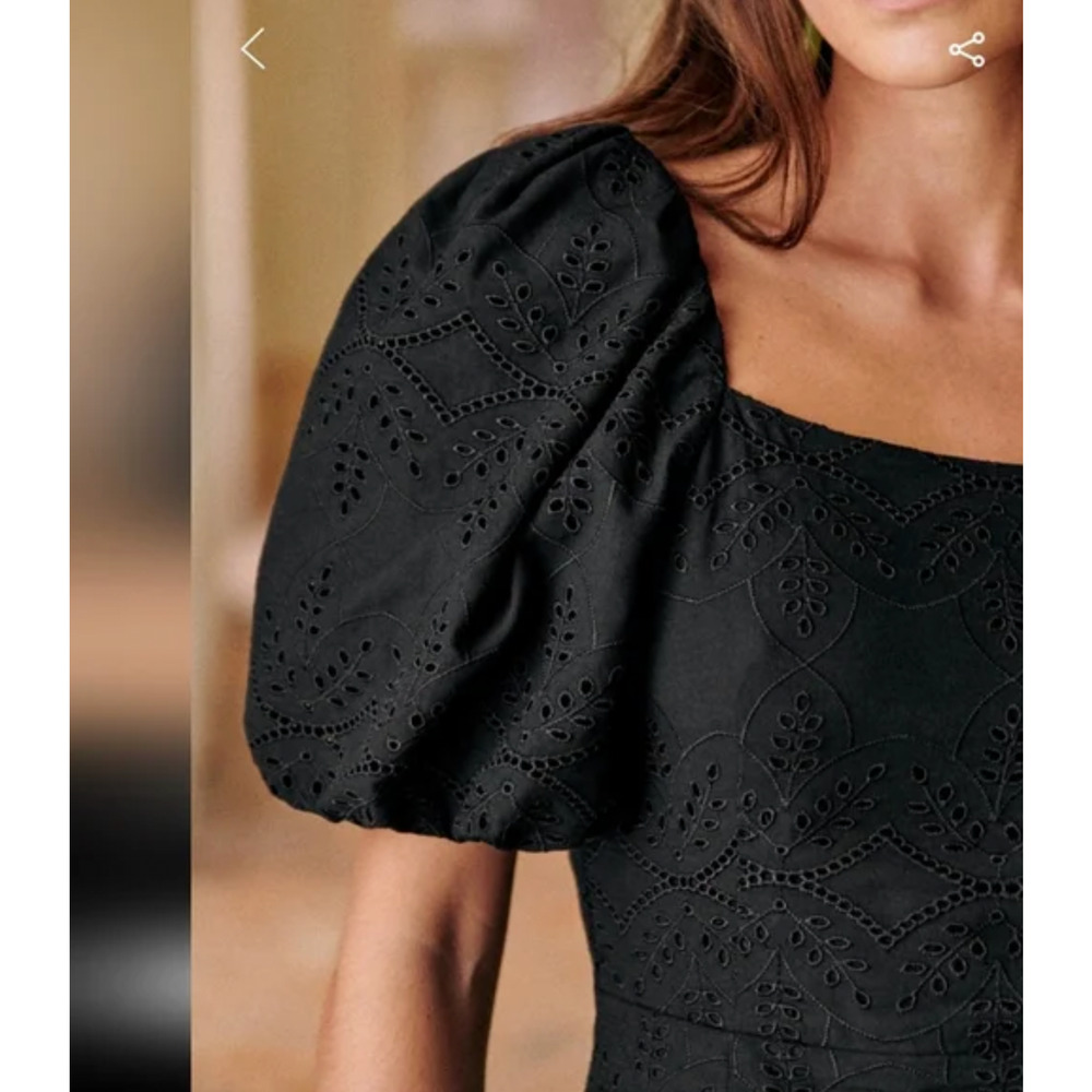 Sezane 2 Eyelet Mini Allya Dress $250 Puff Sleeves Cotton Scoop Neck Black 34 - Picture 7 of 16